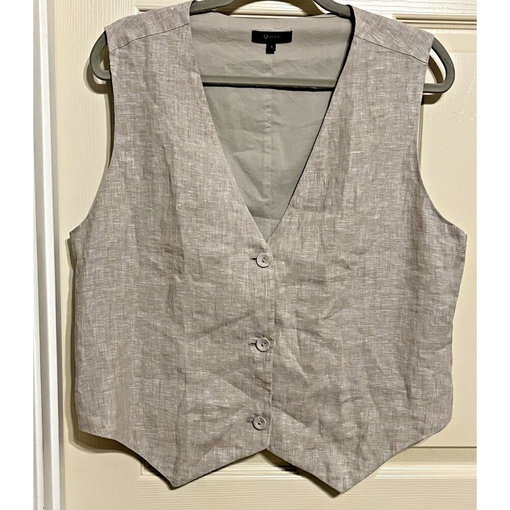 Quince 100% European Linen Vest Womens Large Flax Button Up Waistcoat